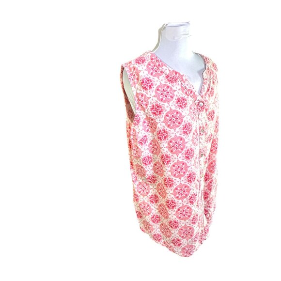 Emily Daniels Sleeveless Pink & White Floral Button-Up Blouse L - Picture 3 of 10